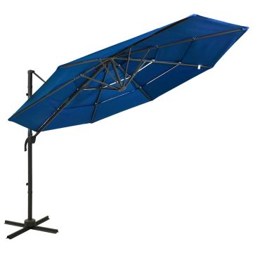 vidaXL Sodo skėtis su aliuminio stulpu, mėlynas, 3x3m, 4 aukščių