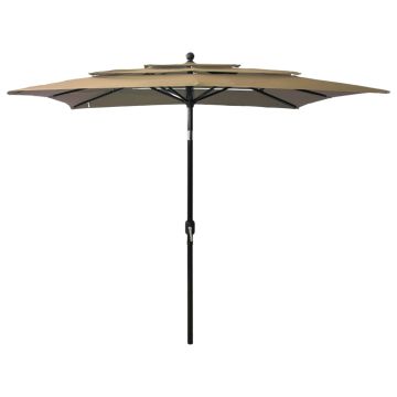 vidaXL Sodo skėtis su aliuminio stulpu, taupe, 2,5x2,5m, 3 aukščių