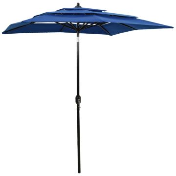 vidaXL Sodo skėtis su aliuminio stulpu, mėlynas, 2x2m, 3 aukščių