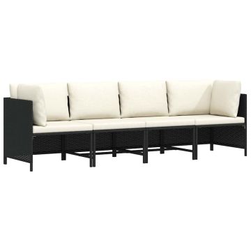 vidaXL Keturvietė sodo sofa su pagalvėlėmis, juoda, poliratanas