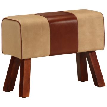 vidaXL Gimnastikos arklys, rudas, 58cm, tikra oda ir mango masyvas