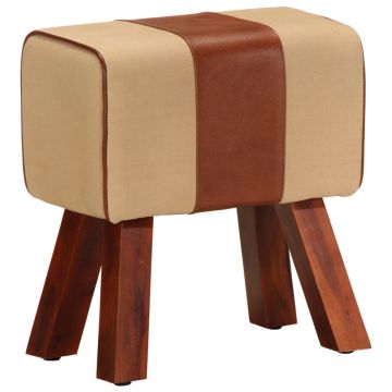 vidaXL Gimnastikos arklys, rudas, 38cm, tikra oda ir mango masyvas