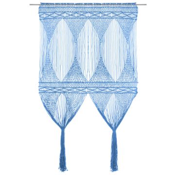 vidaXL Užuolaida, mėlyna, 140x240cm, medvilnė, makrame stiliaus