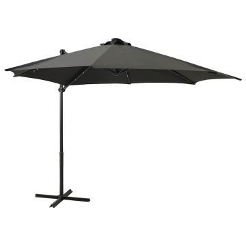 vidaXL Gembinis skėtis su stulpu ir LED lemputėmis, antracito, 300cm