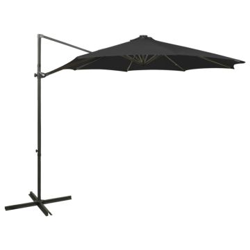 vidaXL Gembinis skėtis su stulpu ir LED lemputėmis, juodas, 300cm