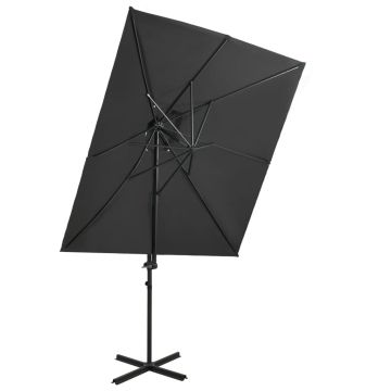 vidaXL Gembinis skėtis su dvigubu viršumi, antracito, 250x250cm