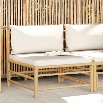 vidaXL Vidurinė sodo sofos dalis su kreminėmis pagalvėmis, bambukas