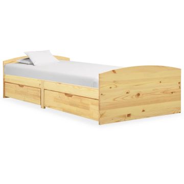 vidaXL Lovos rėmas su 2 stalčiais, 90x200cm, pušies medienos masyvas