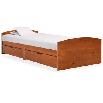 vidaXL Lovos rėmas su 2 stalčiais, medaus rudas, 90x200cm, pušis
