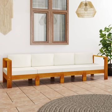 vidaXL Keturvietė sodo sofa su kreminėmis pagalvėmis, akacijos masyvas