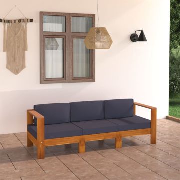 vidaXL Trivietė sodo sofa su tamsiai pilkomis pagalvėmis, akacija