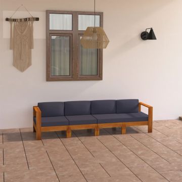 vidaXL Keturvietė sodo sofa su tamsiai pilkomis pagalvėmis, akacija
