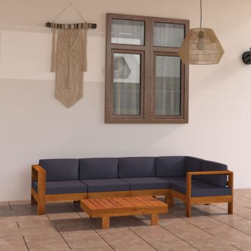 vidaXL Sodo komplektas su pilkomis pagalvėmis, 6 dalių, akacija