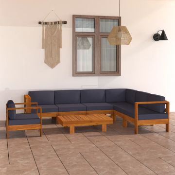 vidaXL Sodo komplektas su pilkomis pagalvėmis, 8 dalių, akacija