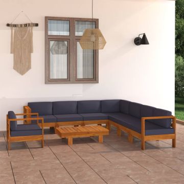 vidaXL Sodo komplektas su pilkomis pagalvėmis, 9 dalių, akacija
