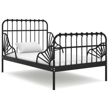 vidaXL Išskleidžiamas lovos rėmas, juodas, 80x130/200cm, metalas