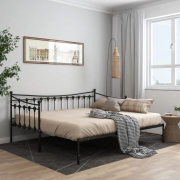 vidaXL Ištraukiamos sofos-lovos rėmas, juodas, 90x200cm, metalas