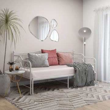 vidaXL Ištraukiamos sofos-lovos rėmas, baltas, 90x200cm, metalas