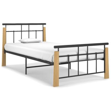 vidaXL Lovos rėmas, 100x200cm, metalas ir ąžuolo medienos masyvas