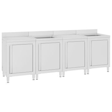 vidaXL Virtuvės plautuvės spintelė, 240x60x96cm, nerūdijantis plienas