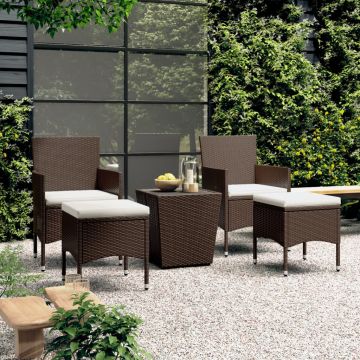 vidaXL Bistro baldų komplektas, 5 dalių, rudas, poliratanas/stiklas