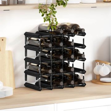 vidaXL Stovas vynui skirtas 20 butelių, juodas, pušies masyvas