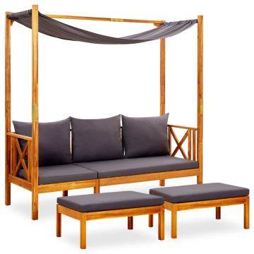 vidaXL Sodo suoliukas su skliautu ir pakojomis, akacijos masyvas