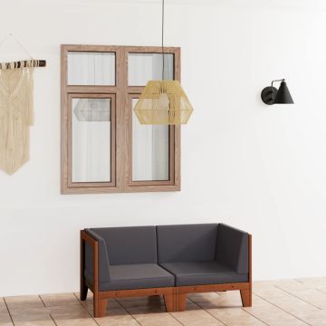 vidaXL Dvivietė sofa su pilkomis pagalvėlėmis, akacijos masyvas