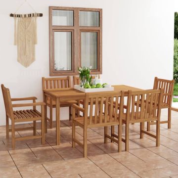 vidaXL 7 dalių sodo valgomojo baldų komplektas, 160x80 cm, tikmedžio masyvas