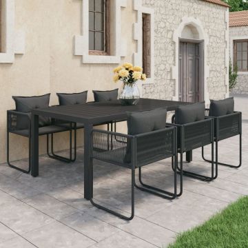 vidaXL Sodo valgomojo komplektas, 7 dalių, juodas, PVC ratanas