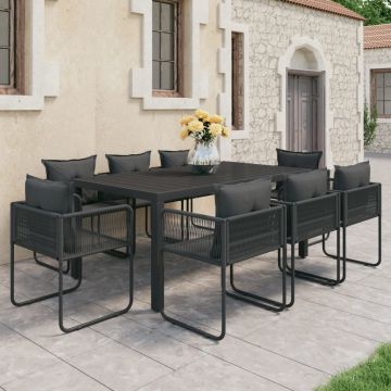 vidaXL Sodo valgomojo komplektas, 9 dalių, juodas, PVC ratanas
