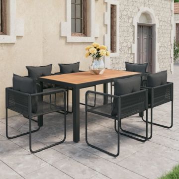vidaXL Sodo valgomojo komplektas, 7 dalių, juodas/rudas, PVC ratanas