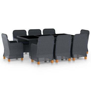 vidaXL Lauko komplektas su pagalvėmis, 9 dalių, pilkas, poliratanas