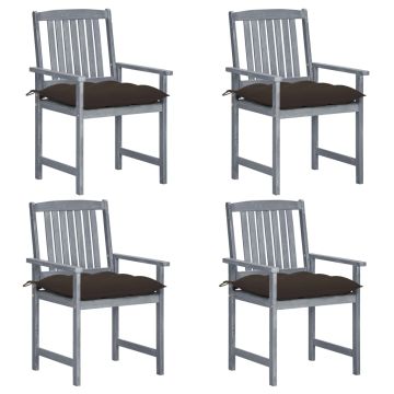 vidaXL Sodo kėdės su pagalvėlėmis, 4vnt., pilkos, akacijos masyvas