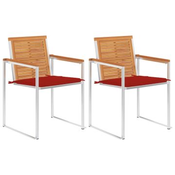 vidaXL Sodo kėdės su pagalvėlėmis, 2vnt., akacijos masyvas ir plienas