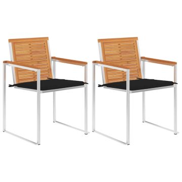 vidaXL Sodo kėdės su pagalvėlėmis, 2vnt., akacijos masyvas ir plienas