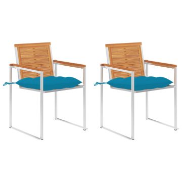 vidaXL Sodo kėdės su pagalvėlėmis, 2vnt., akacijos masyvas ir plienas