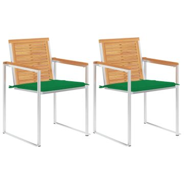 vidaXL Sodo kėdės su pagalvėlėmis, 2vnt., tikmedžio masyvas ir plienas