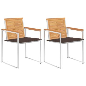 vidaXL Sodo kėdės su pagalvėlėmis, 2vnt., tikmedžio masyvas ir plienas