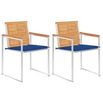 vidaXL Sodo kėdės su pagalvėlėmis, 2vnt., tikmedžio masyvas ir plienas