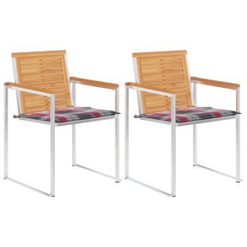 vidaXL Sodo kėdės su pagalvėlėmis, 2vnt., tikmedžio masyvas ir plienas