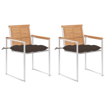 vidaXL Sodo kėdės su pagalvėlėmis, 2vnt., tikmedžio masyvas ir plienas