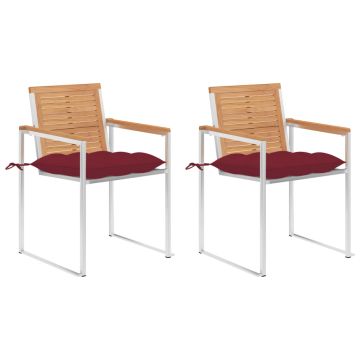 vidaXL Sodo kėdės su pagalvėlėmis, 2vnt., tikmedžio masyvas ir plienas