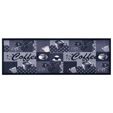 vidaXL Virtuvės kilimas, mėlynas, 60x300cm, plaunamas, užrašai Coffee