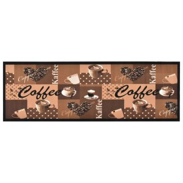 vidaXL Virtuvės kilimas, rudas, 60x300cm, plaunamas, užrašai Coffee