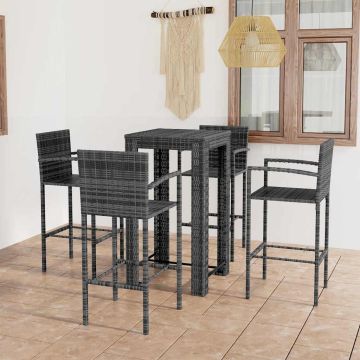vidaXL Lauko komplektas su porankiais, 5 dalių, pilkas, poliratanas