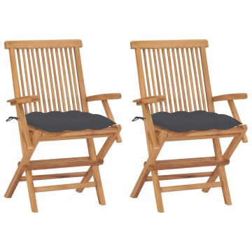 vidaXL Sodo kėdės su antracito pagalvėlėmis, 2vnt., tikmedžio masyvas