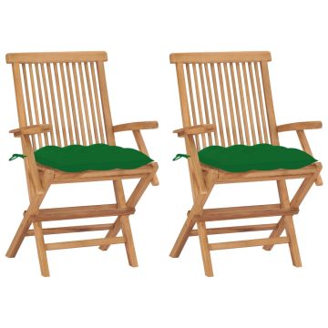 vidaXL Sodo kėdės su žaliomis pagalvėlėmis, 2vnt., tikmedžio masyvas