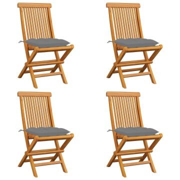 vidaXL Sodo kėdės su pilkomis pagalvėlėmis, 4vnt., tikmedžio masyvas