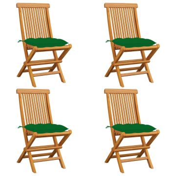 vidaXL Sodo kėdės su žaliomis pagalvėlėmis, 4vnt., tikmedžio masyvas